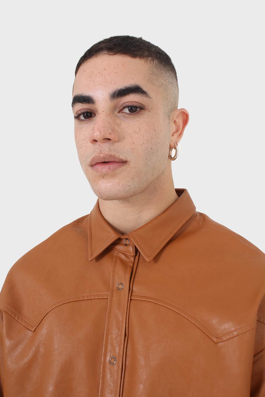 Camel vegan leather oversized shirt
