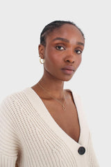 Ivory ribbed belted dark button half cardigan