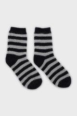 Navy and grey striped angora socks