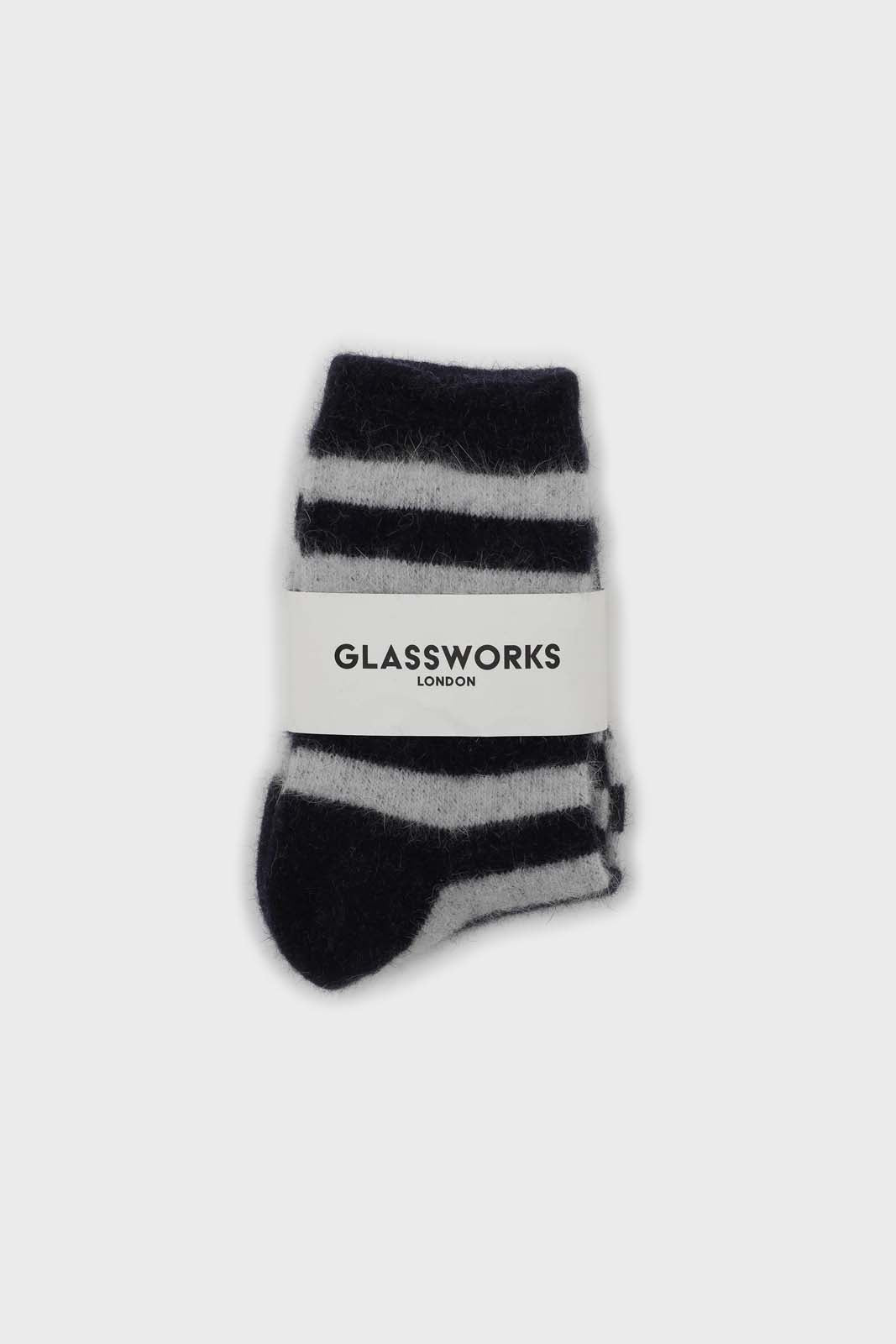 Navy and grey striped angora socks