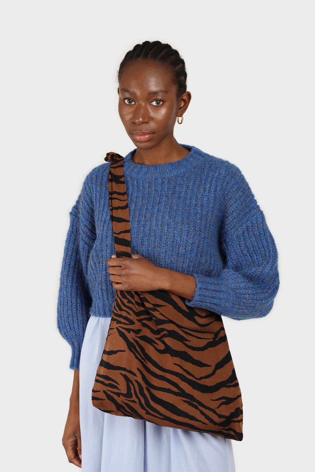 Blue flecked chunky knit cropped jumper
