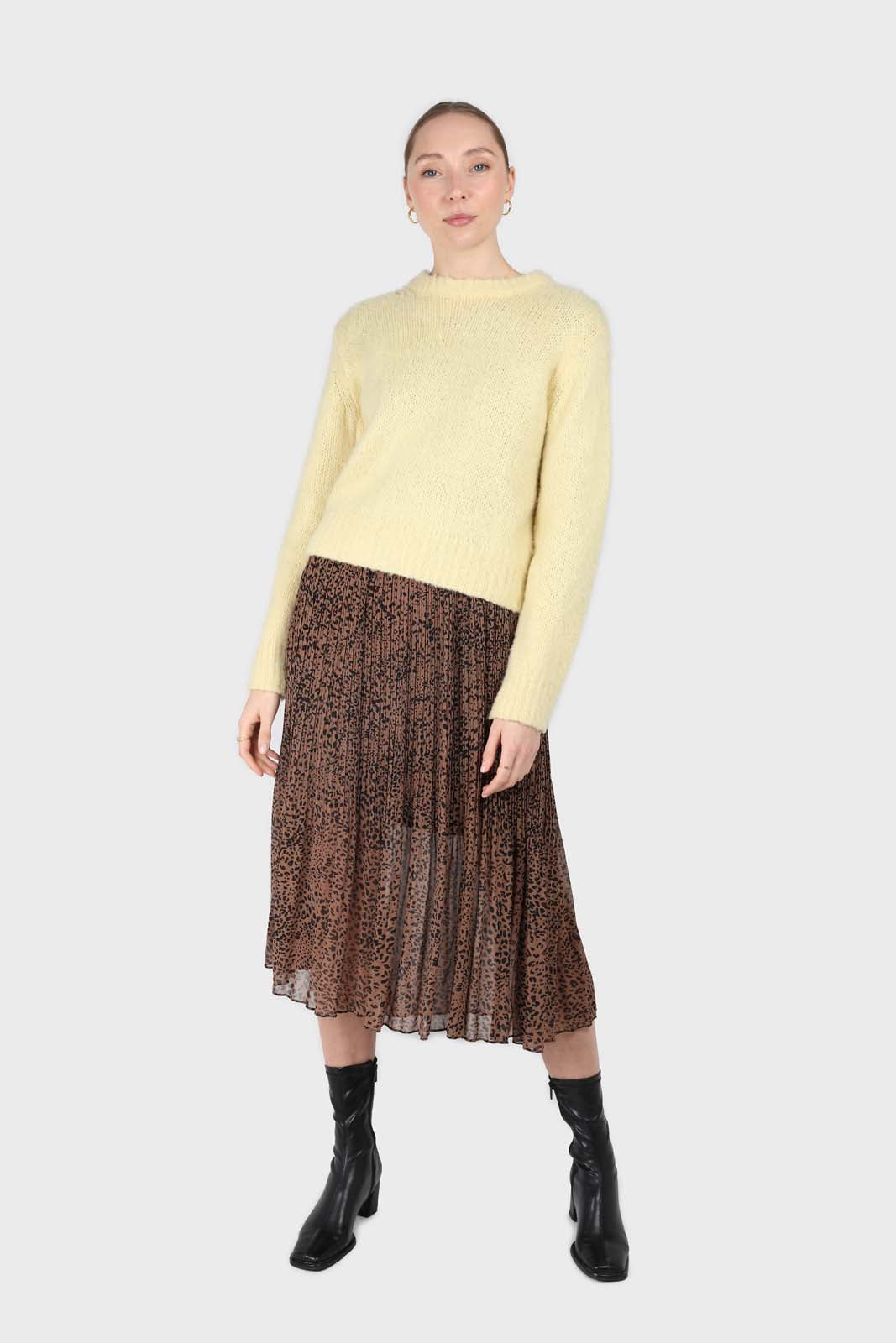 Yellow brush textured crew neck jumper