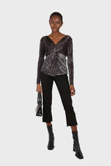 Grey and black zebra twist front off shoulder top