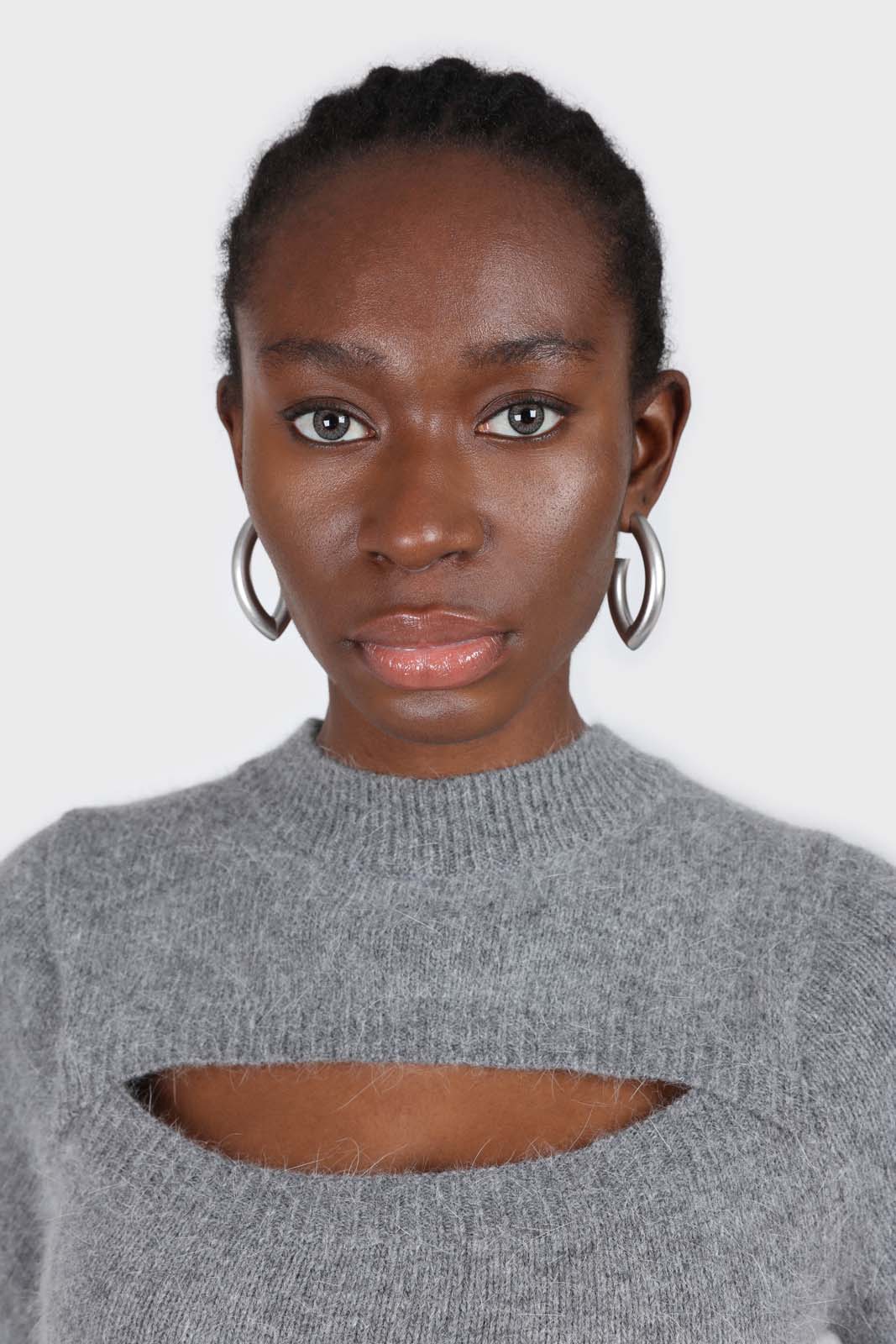 Silver matte thick sharp oval earrings