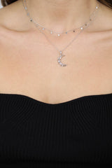 Charm necklace - Silver hammered crescent pendant