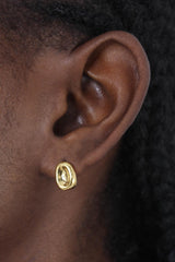 Gold hammered oval thick earrings