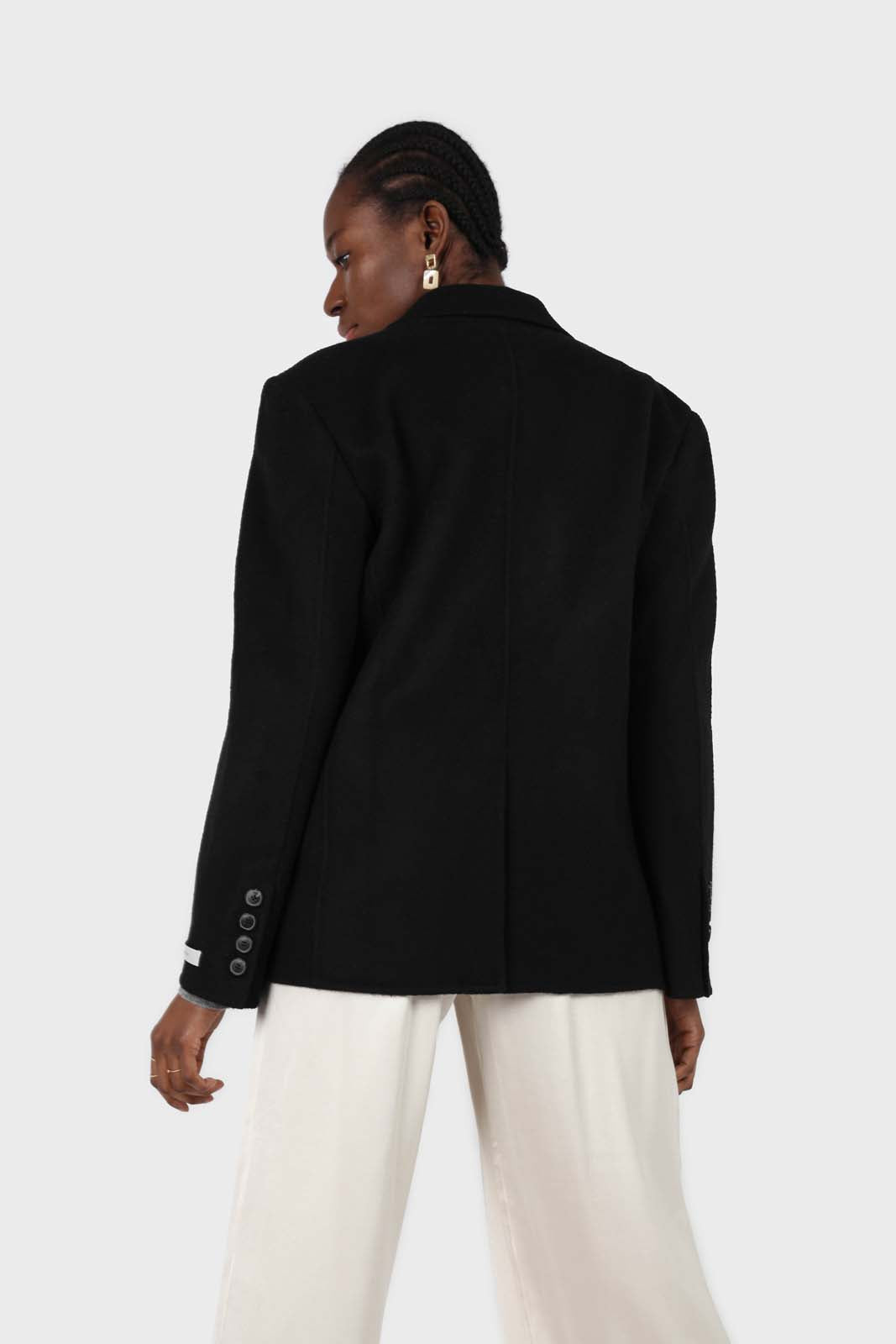 Black wool handmade tailored belted half coat