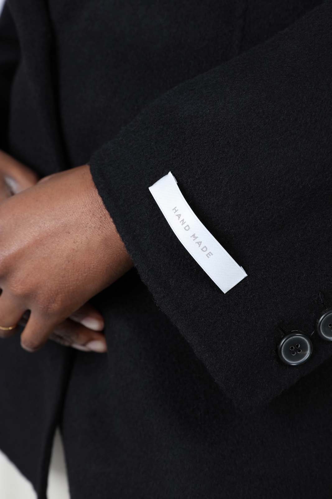 Black wool handmade tailored belted half coat