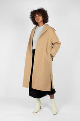 Camel wool handmade hooded long coat