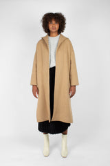 Camel wool handmade hooded long coat