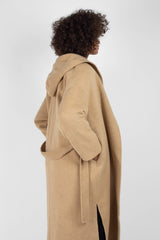 Camel wool handmade hooded long coat