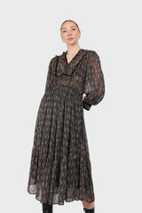 Black chiffon velvet trim floral maxi dress