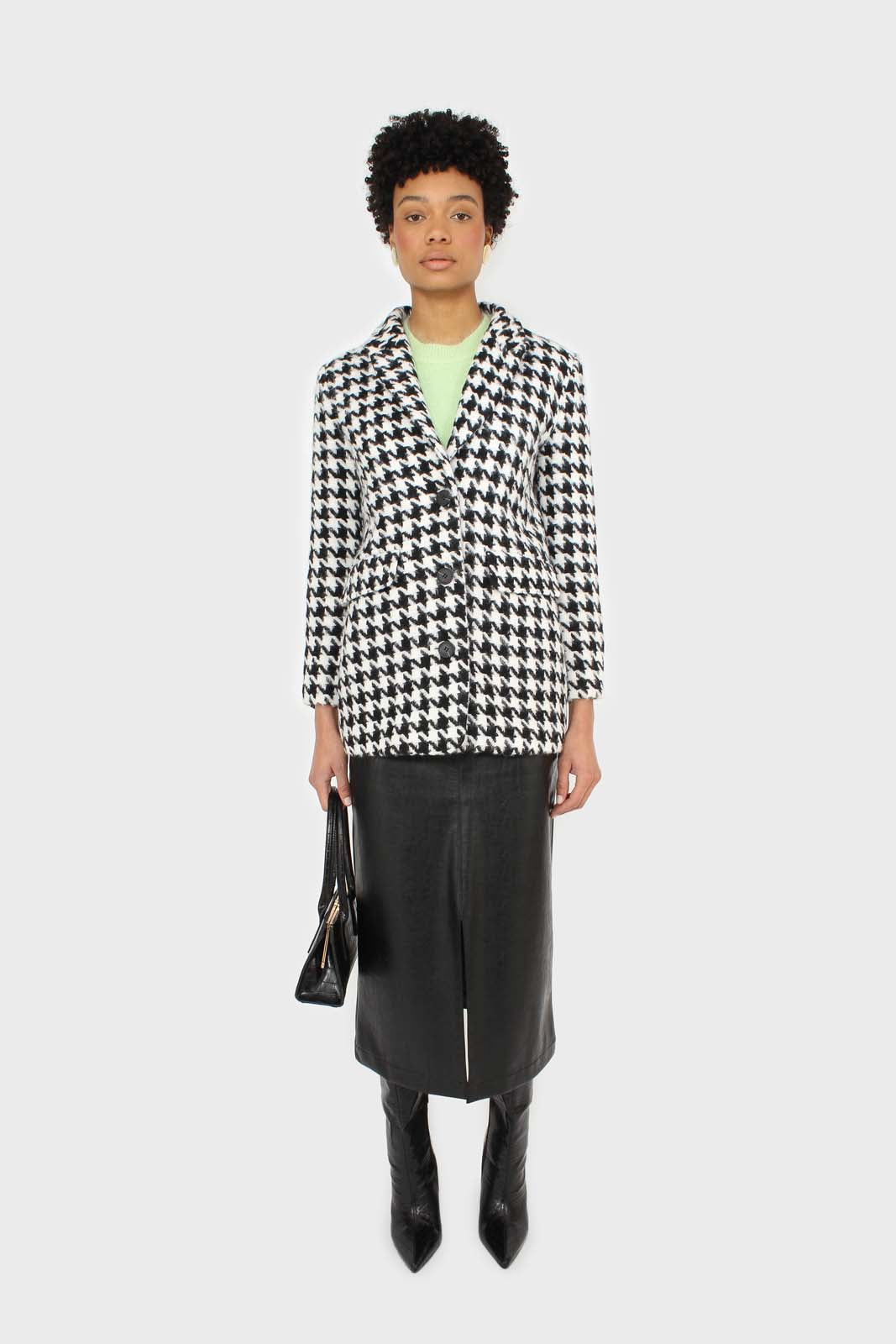 Black and white large houndstooth wool blazer