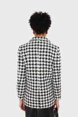 Black and white large houndstooth wool blazer