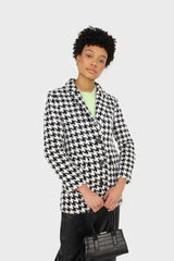 Black and white large houndstooth wool blazer
