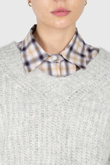 Ice grey hairy alpaca V-neck ribbed jumper