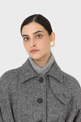 Black herringbone wool long coat