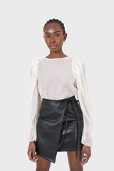 Black vegan leather wrapped tie mini skirt