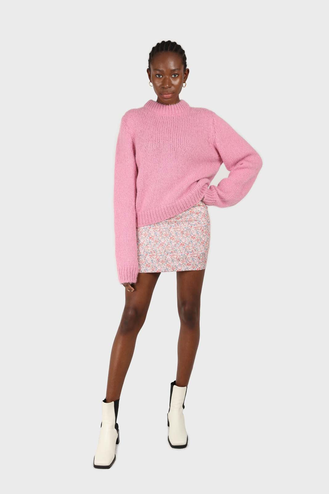 Bright pink high crew neck alpaca jumper