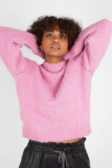 Bright pink high crew neck alpaca jumper