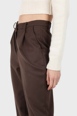 Brown wool tucked tailored trousers