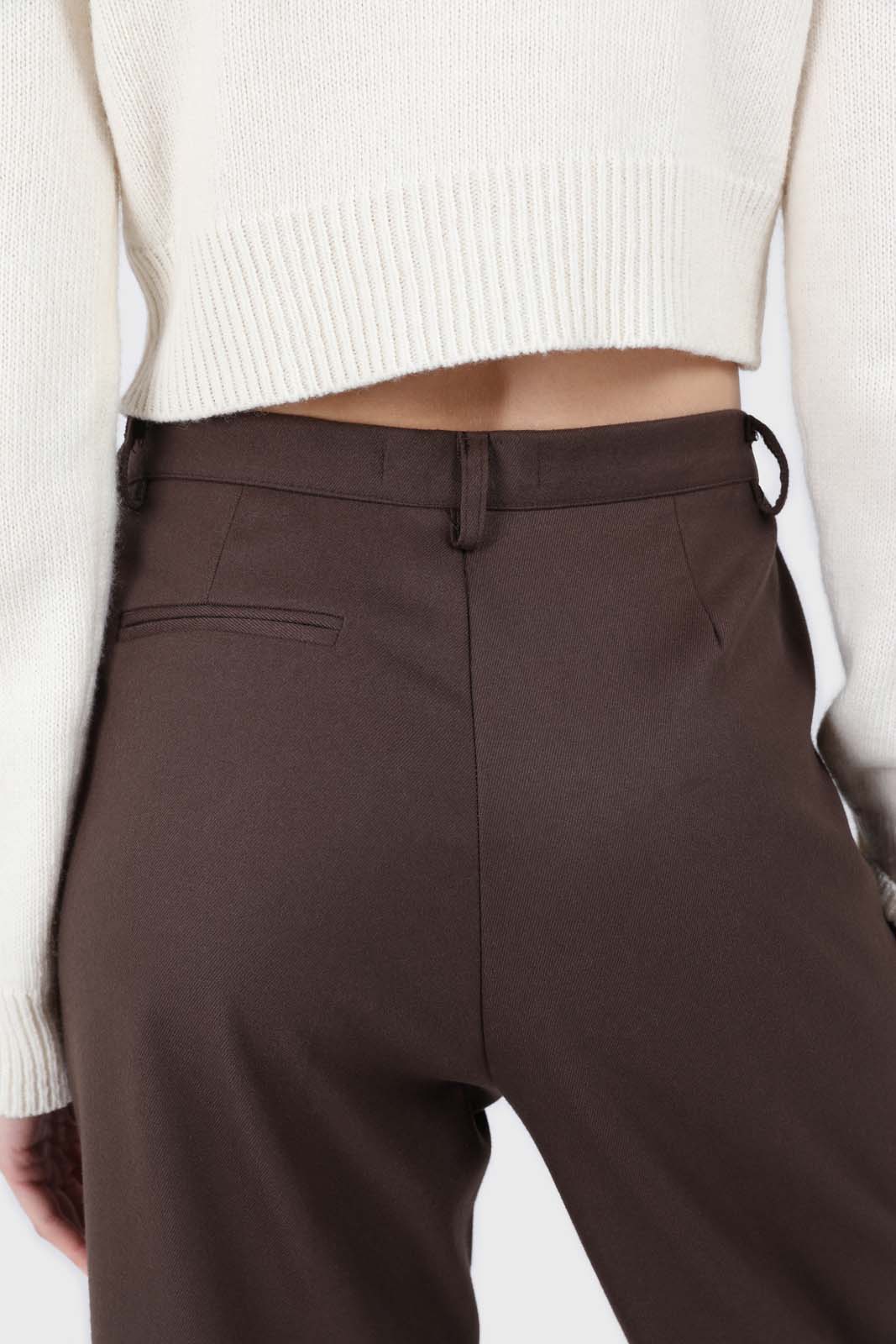 Brown wool tucked tailored trousers
