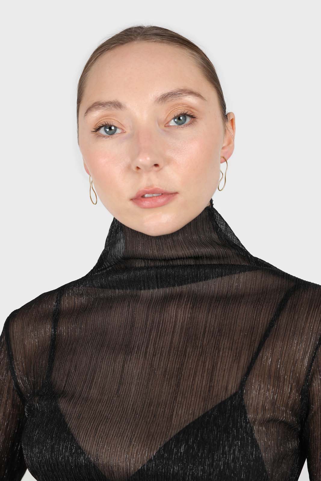 Black metallic sheer turtleneck top