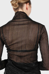 Black metallic sheer turtleneck top
