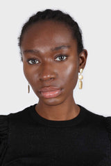 Gold hammered triple rectangle earrings