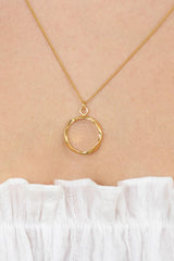 Charm necklace - Gold irregular circle ring pendant - 70cm