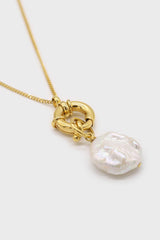 Charm necklace - Gold circle genuine pearl pendant - 70cm