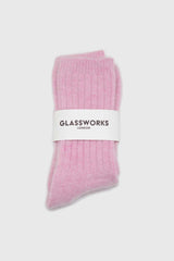 Pastel pink ribbed angora long socks