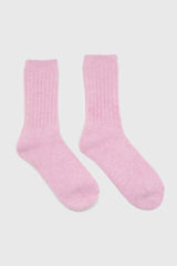 Pastel pink ribbed angora long socks