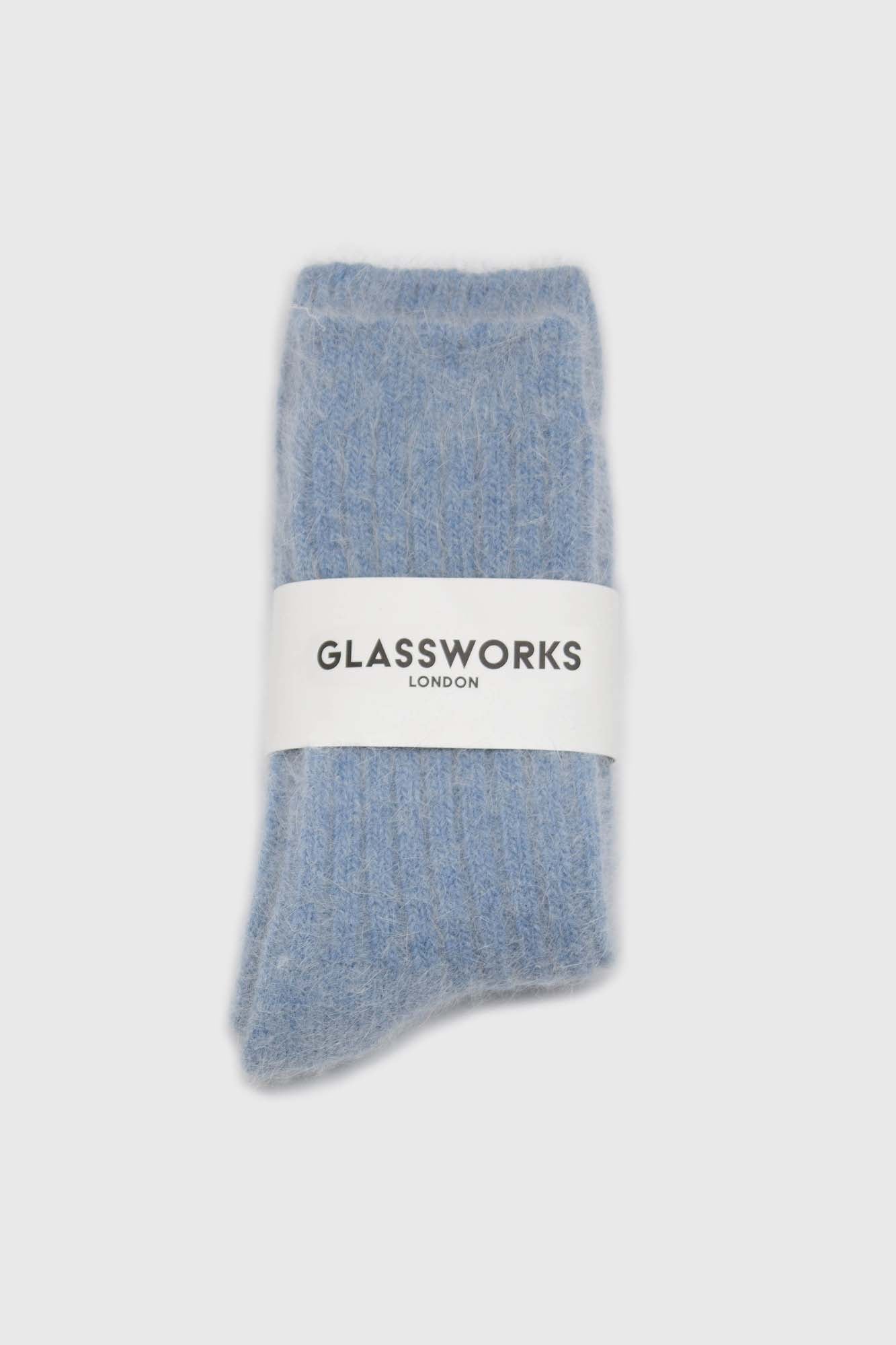 Sky blue large ribbed angora socks
