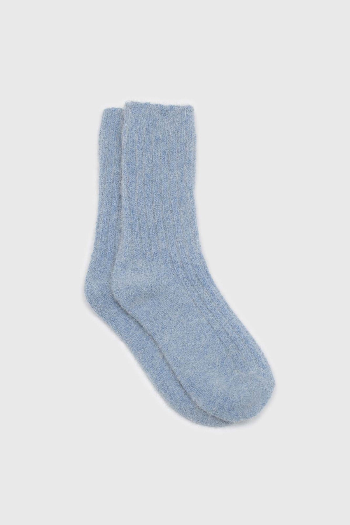 Sky blue large ribbed angora socks