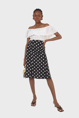 Black and white polka dots flare midi skirt