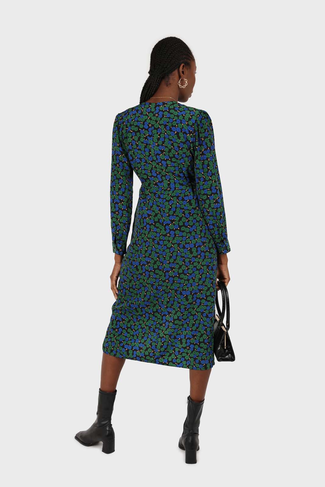 Green and teal floral wrap style maxi dress