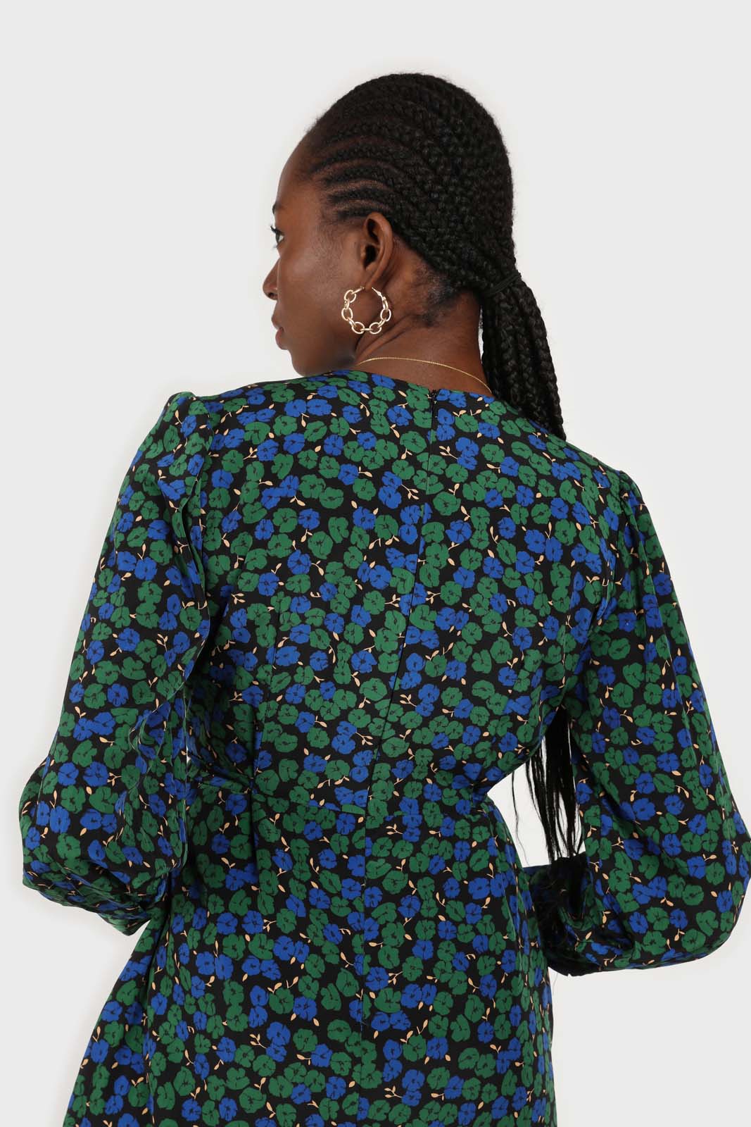 Green and teal floral wrap style maxi dress