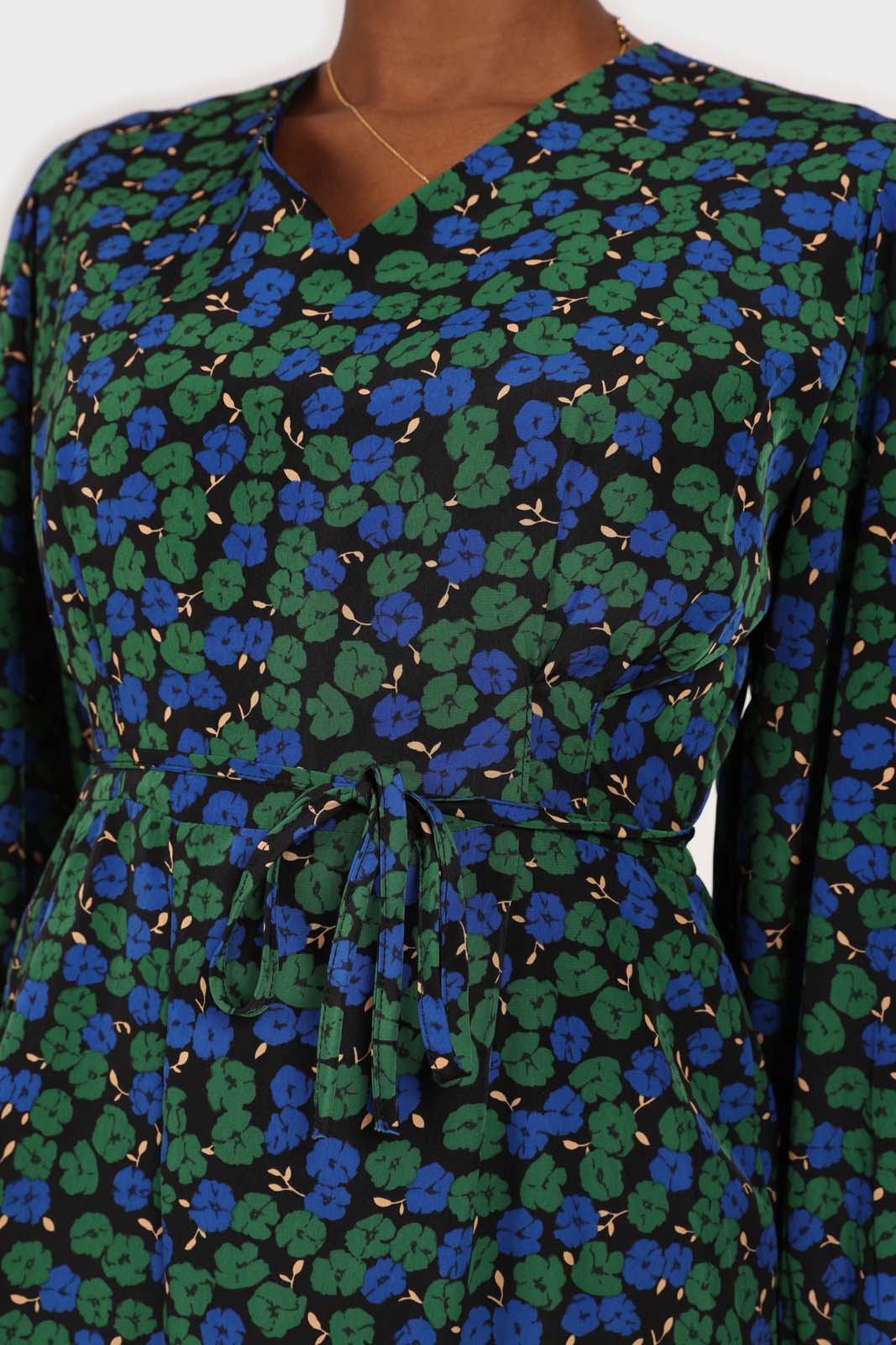 Green and teal floral wrap style maxi dress