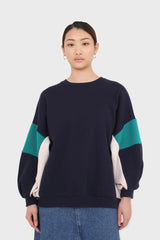 Navy and teal color block oversized sweatshirt
