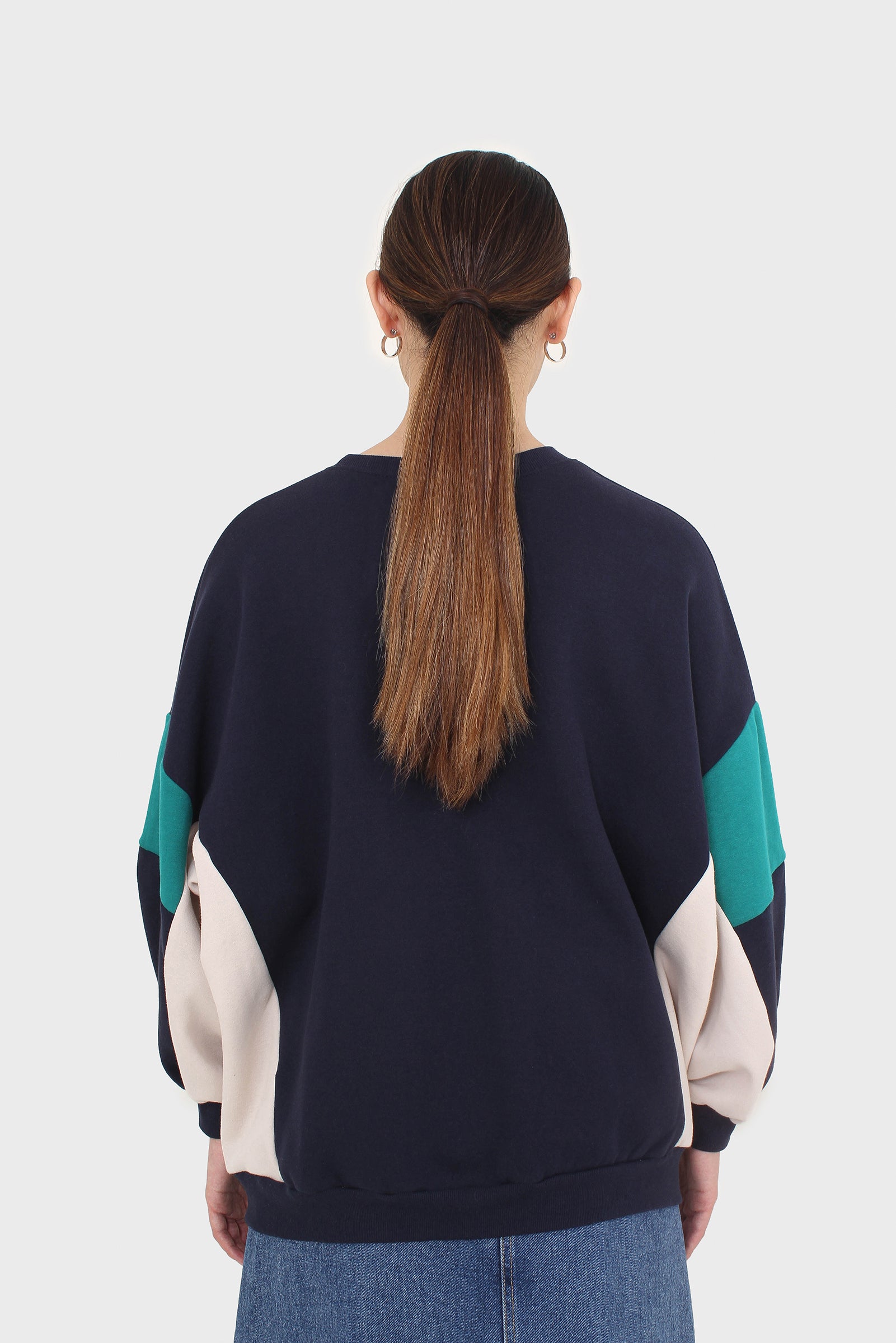 Navy and teal color block oversized sweatshirt