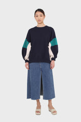 Navy and teal color block oversized sweatshirt