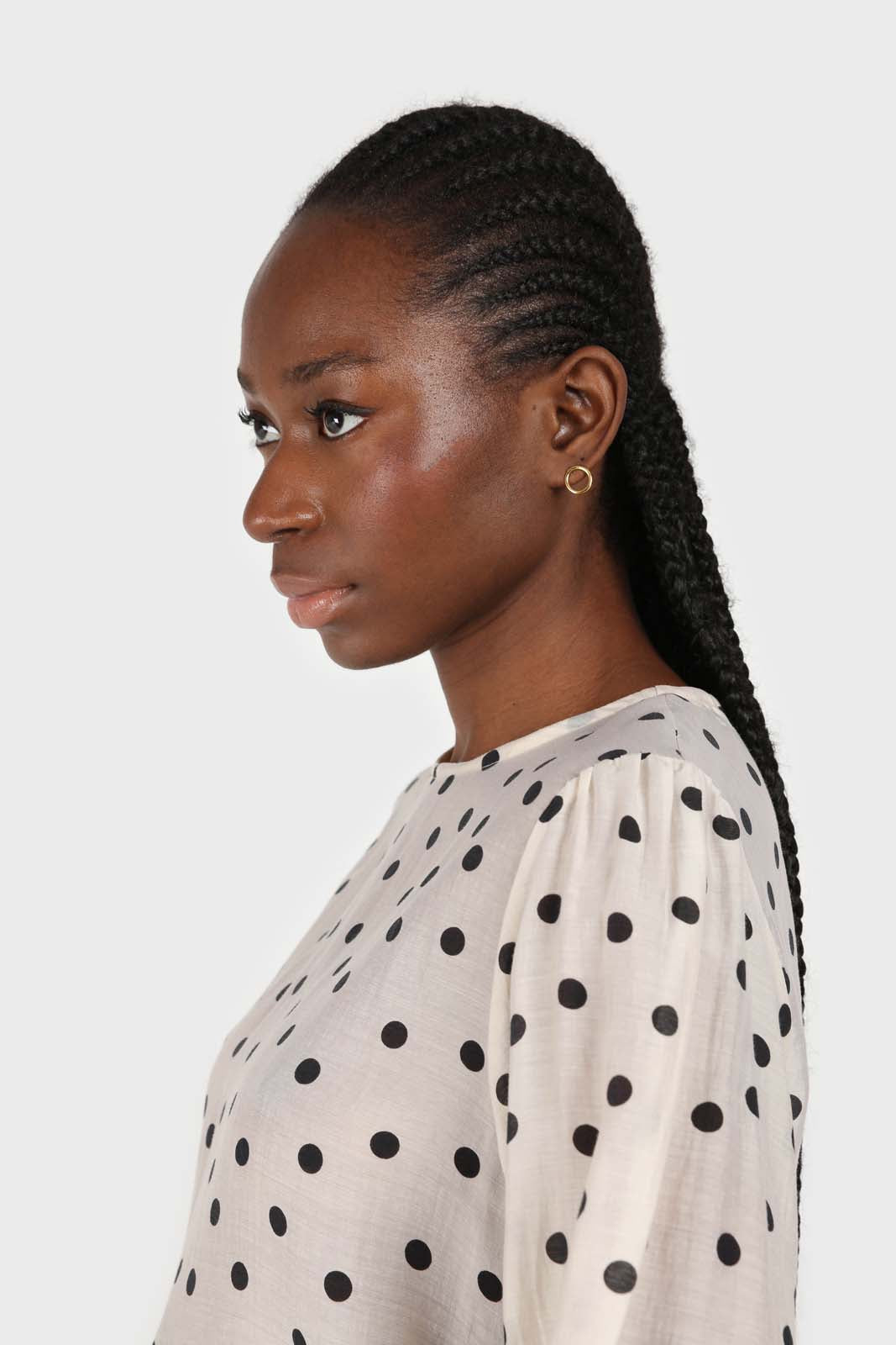 Ivory and black polka dots semi sheer blouse