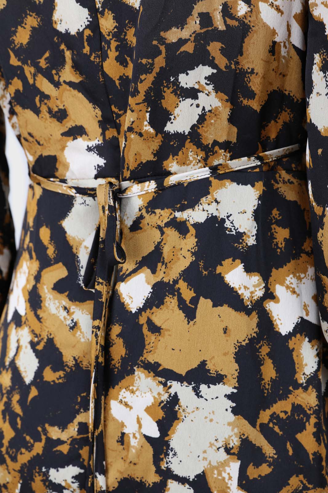 Mustard and black printed wrap maxi dress
