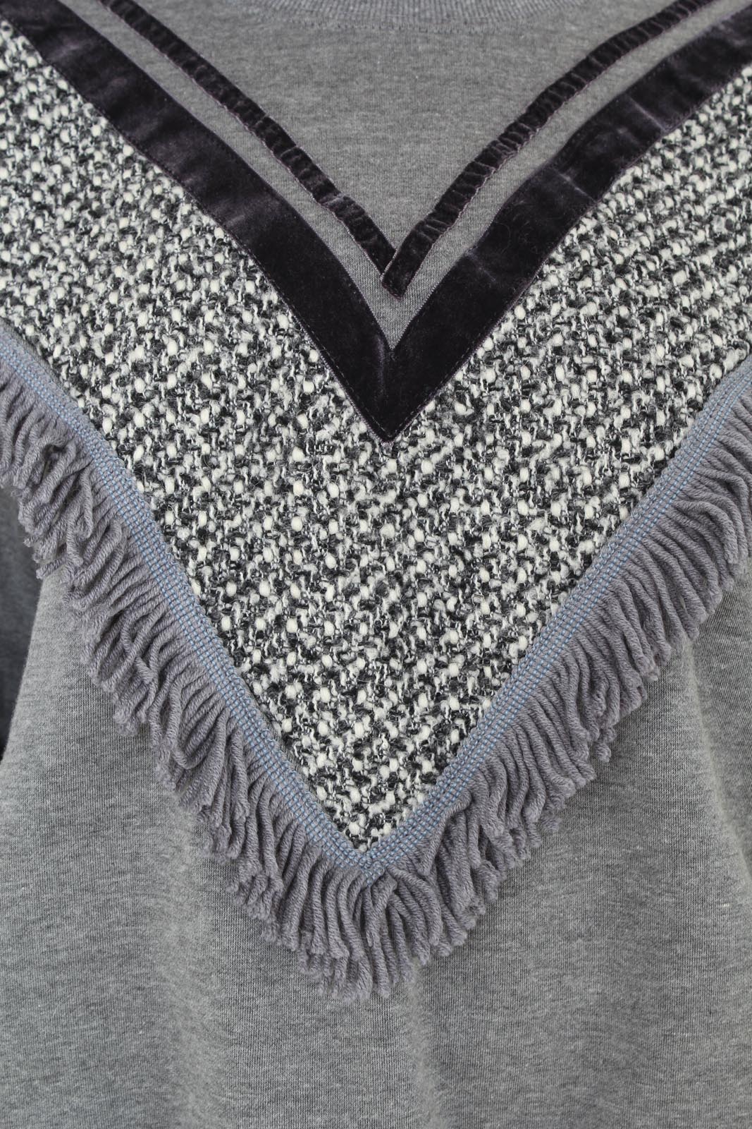 Grey V tweed fringe sweatshirt