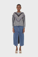 Grey V tweed fringe sweatshirt