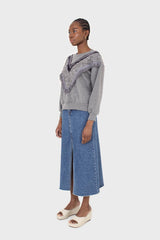 Grey V tweed fringe sweatshirt