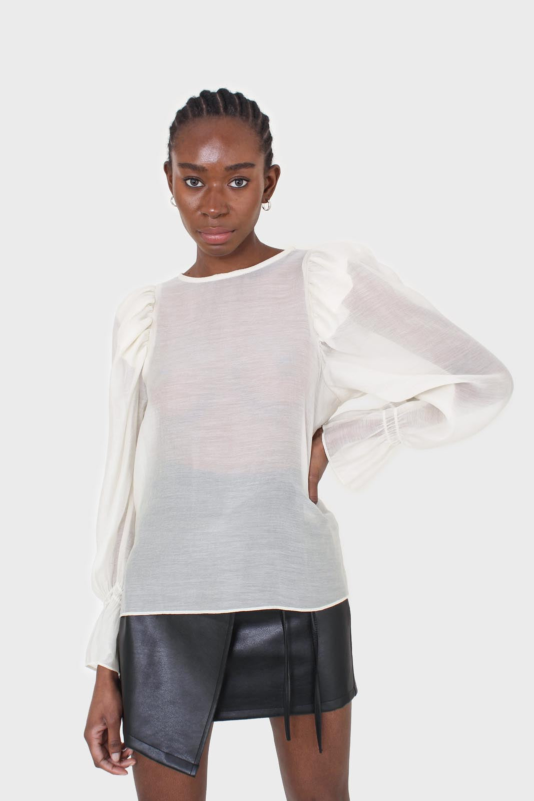 Ivory sheer organza puff sleeved blouse