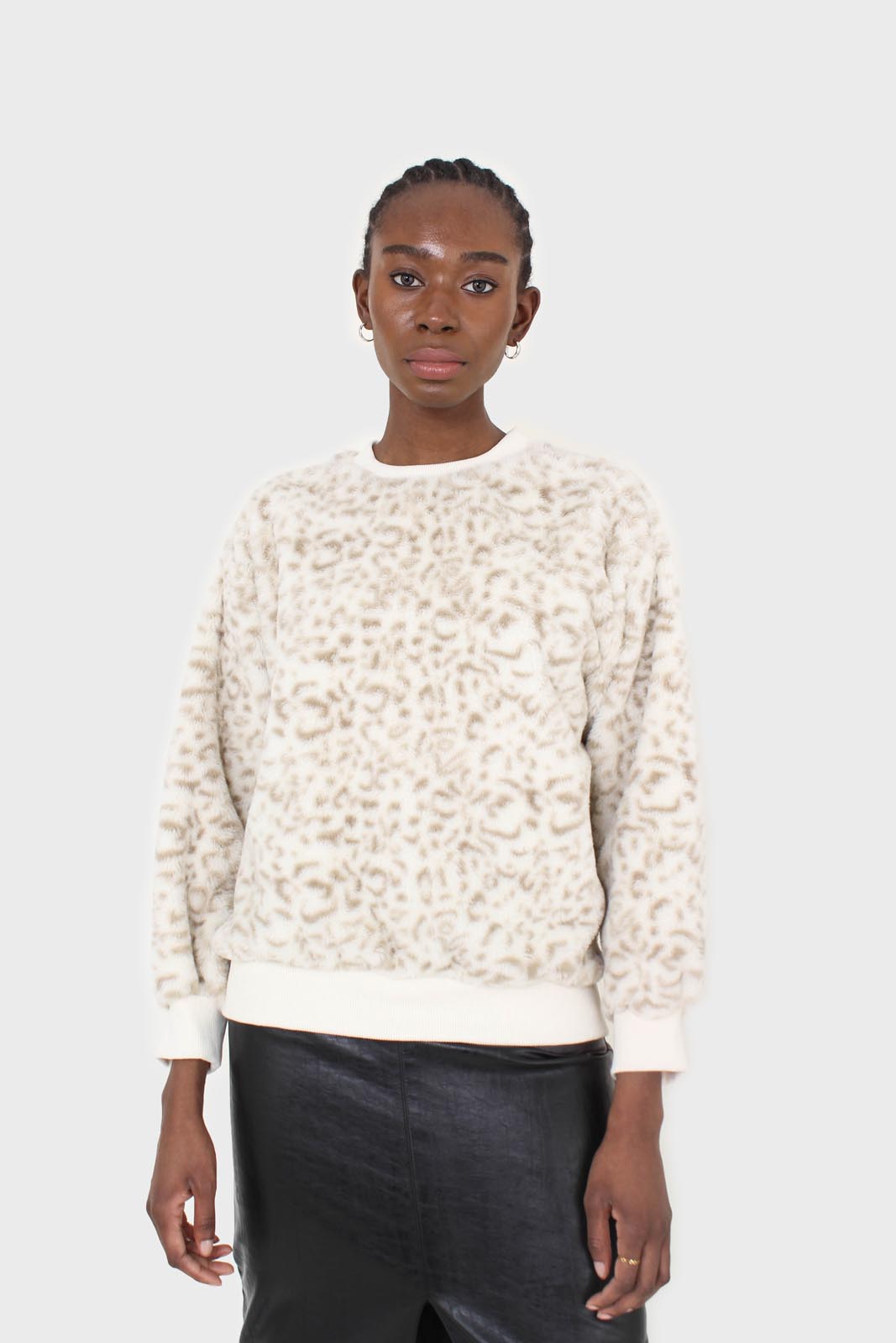 Ivory leopard soft fuzzy oversized sweatshirt