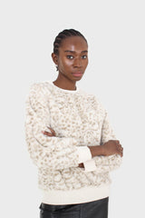 Ivory leopard soft fuzzy oversized sweatshirt